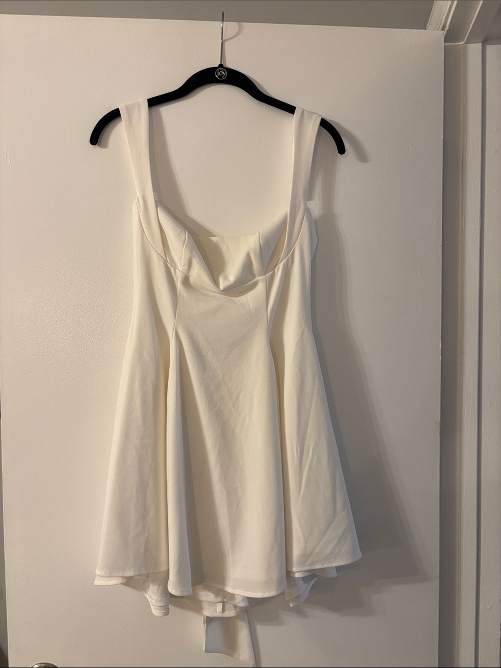 Lucy in the Sky Cream A-Line Mini Dress with Square Scoop Neck